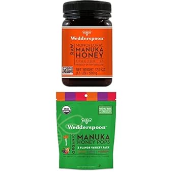 Bundle - Wedderspoon Raw Premium Manuka Honey KFactor 16 (17.6 Oz) and Manuka Honey Lollipops (24 Count) : Grocery & Gourmet Food