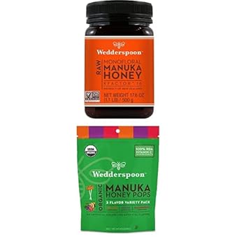 Bundle - Wedderspoon Raw Premium Manuka Honey Kfactor 16 (17.6 Oz) And Manuka Honey Lollipops (24 Count)