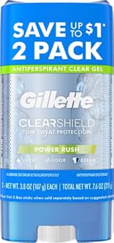 Gillette Clear Gel Power Rush Anti-Perspirant Deodorant, 3.8 Oz, Pack Of 2