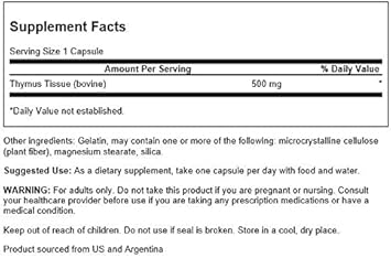 Swanson Raw Thymus Glandular 500 Milligrams 60 Capsules