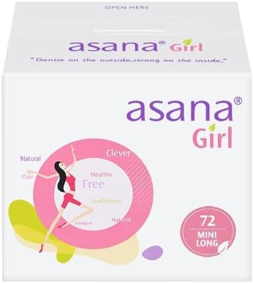 Asana Girl, Natural Teen Period Pads - Mini Long Heavy Flow with Wings, Chlorine Free, Fast Absorbency, Leak Guard (Tween, Teen 72 Count)