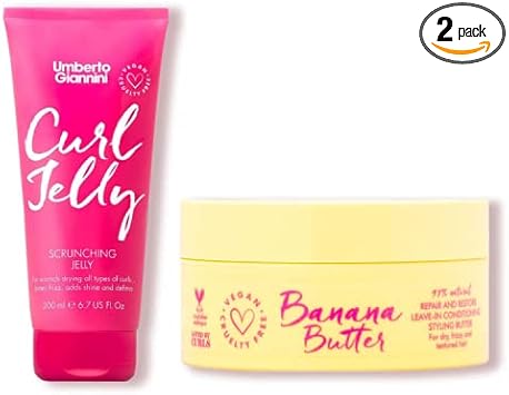 Umberto Giannini Curl Jelly Scrunching Jelly Frizz Solution Gel For Curly Or Wavy Hair & Coily Banana Butter Repair + Restore Leave-In Conditioner - Vegan & Cruelty Free Curly Styling Kit