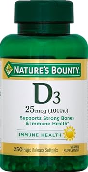 Nature'S Bounty Vitamin D3 1000 Iu, Immune Support, Helps Maintain Healthy Bones, 250 Rapid Release Softgels