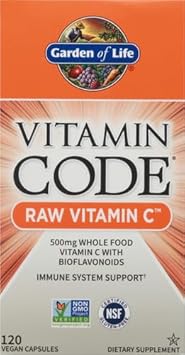 Garden Of Life Raw Vitamin Code Vitamin C, 120 Vegan Capsules, 500Mg Whole Food Vitamin C Supplements With Bioflavonoids, Fruits & Veggies, Probiotics, Gluten Free For Adults