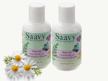 Saavy Naturals Chamomile Baby Oil Pack, Sensitive Baby Oil for Skin with Jojoba Oil, Organic Shea Butter, and More, Vegan Scented Calming Baby Oil, Paraben-Free Baby Massage Oil