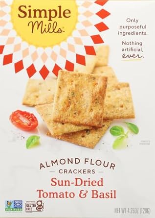 Simple Mills Almond Flour Crackers, Sundried Tomato & Basil - Gluten Free, Vegan, Healthy Snacks, Plant Based, 4.25 Ounce (Pack of 1)