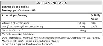 Chewable Iron Supplement For Women/Men(Carbonyl Iron 18 Mg With Vitamin C 30 Mg) Tablet In Orange Flavor 90 Count (1)