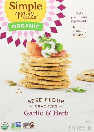 Simple Mills Organic Seed Crackers, Garlic & Herb - Gluten Free, Vegan, Healthy Snacks, Paleo Friendly, 4.25 Ounce (Pack Of 1)