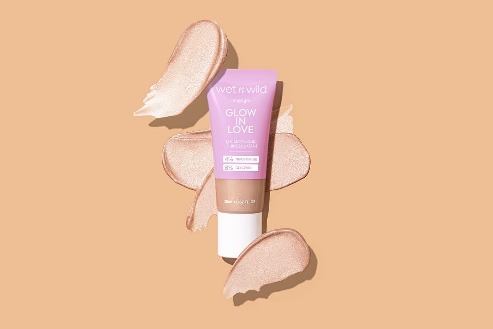 wet n wild Mega Glo Liquid Highlighter, Sheer & Buildable 4% Niacinamide-Enriched Lightweight Radiance with 8% Glycerin, Vegan & Cruelty-Free - Glow In Love : Beauty & Personal Care