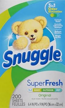 Snuggle Plus Superfresh Fabric Softener Dryer Sheets With Static Control And Odor Eliminating Technology, Original, 200 Count