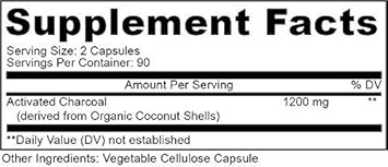 Activated Coconut Charcoal 1200Mg, 180 Capsules - Pills For Digestive System, Bloating, Vegan (1Bottle) : Health & Household