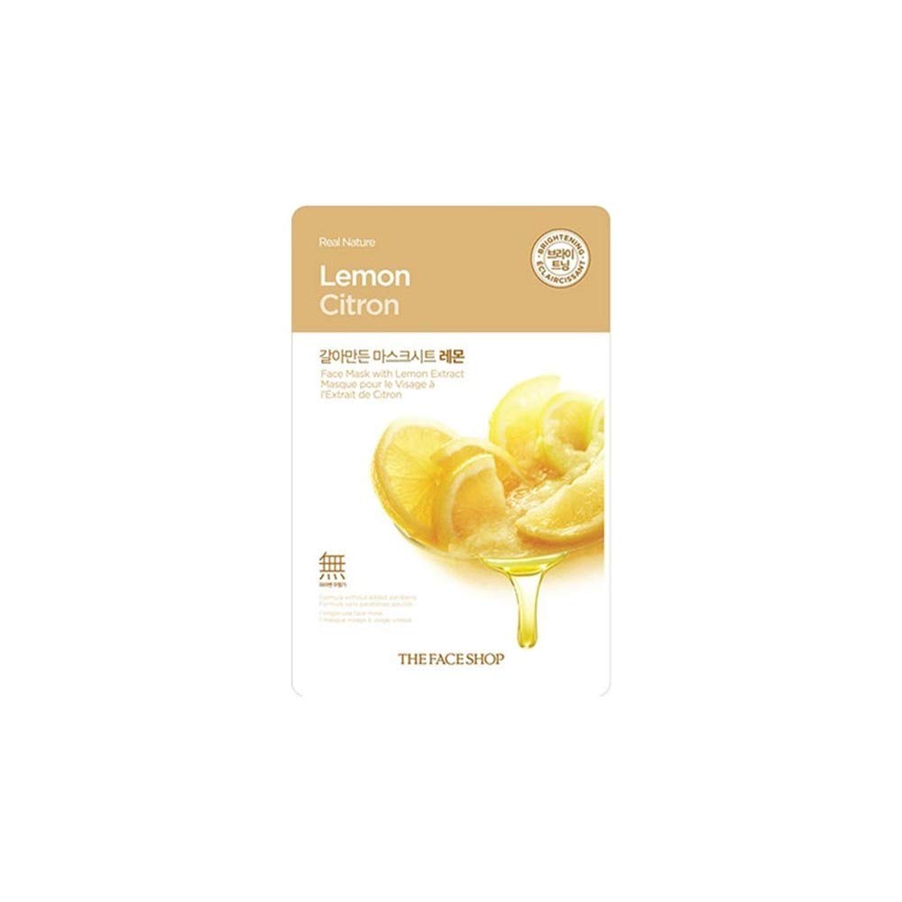 THE FACE SHOP Real Nature Face Mask | Brightens Dull Skin Tone While Restraining Melanin Production | K Beauty Facial Skincare for Oily & Dry Skin | Lemon,K-Beauty : Beauty & Personal Care