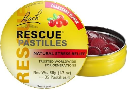 Rescue Bach Pastilles, Cranberry Flavor, Natural Stress Relief Lozenges, Homeopathic Flower Essence, Vegetarian, Gluten And Sugar-Free, 6-Pack