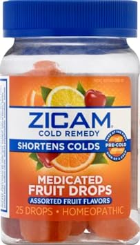 Zicam Cold Remedy Zinc Medicated Fruit Drops, Assorted Flavors, Homeopathic, Cold Shortening Medicine, Shortens Cold Duration, 25 Count