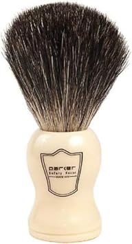 Parker 100% Black Badger Bristle Shaving Brush With White Handle–Extra Dense Badger Bristles Shave Brush Create A Superior Lather–Brush Stand Included