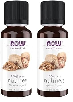 Now Essential Oils, Nutmeg Oil, Energizing Aromatherapy Scent, Steam Distilled, 100% Pure, Vegan, Child Resistant Cap, 1-Ounce (Pack Of 2)