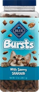 Blue Buffalo Bursts Crunchy & Creamy Cat Treats, Great For Training, Savory Seafood, 12-Oz. Tub