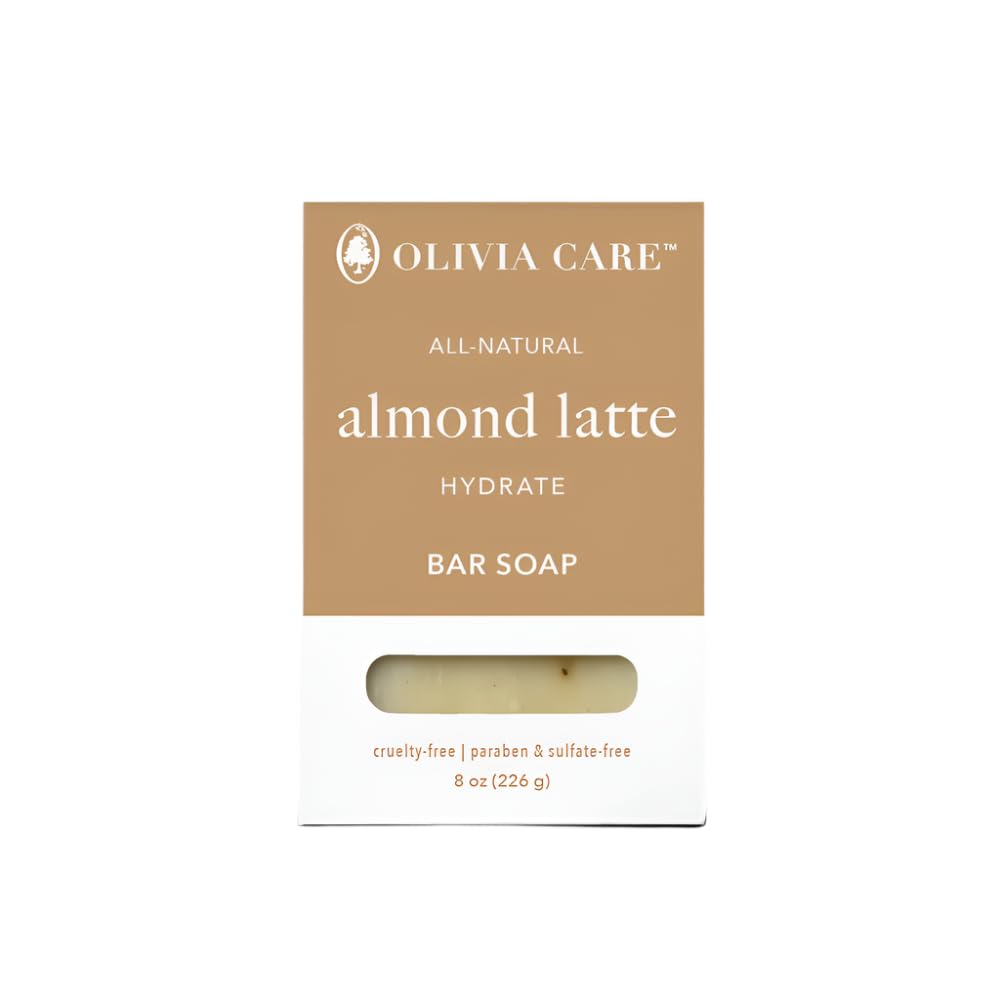 Olivia Care Exfoliating Bar Soap, Coffee Beans, 100% Natural, Organic Ingredients, Clean Energize Mind Body, Full Of Vitamin & Antioxidants (Almond Latte)
