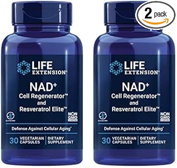 Life Extension Nad+ Cell Regenerator And Resveratrol Elite, Niagen Nicotinamide Riboside, Trans-Resveratrol, Quercetin, Fisetin, For Longevity, Energy, And Oxidative Stress, 30 Vegetarian Capsule