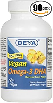 DEVA Vegan Omega-3 DHA 200mg, from Algae, Non-Fish, Delayed Release, 90 Capsules, 1-Pack : Health & Household