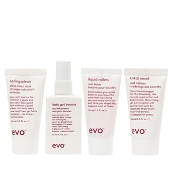 Evo Curly Travel Routine Bundle - Springsclean Shampoo, Baby Got Bounce Curl Treatment, Liquid Rollers Curl Balm, And Total Recoil Curl Definer - Deep Cleansing, Moisturizing, And Curl Enhancing