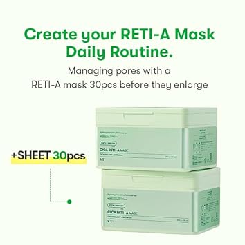 Vt Cosmetics Cica Reti-A Mask Sheet 30 Pcs, Retinol Complex For Daily Care, Instant Glow Mask, Easy & Quik, Gentle For All Skin, Korean Skincare, Valentine Gift