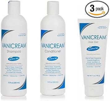 Vanicream Hair Shampoo (12 Oz), Conditioner (12 Oz) & Hair Styling Gel (7 Oz)