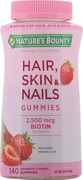 Nature'S Bounty Hair, Skin & Nails With Biotin, Strawberry Gummies Vitamin Supplement, Supports Hair, Skin, And Nail Health For Women, 2500 Mcg, 140 Ct