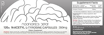 Nootropics Depot N-Acetyl L-Tyrosine Capsules | 350mg | 120 Count | NALT | Amino Acid Supplement | Natural Supplement | Supports Memory, Learning, Focus, Healthy Stress Levels