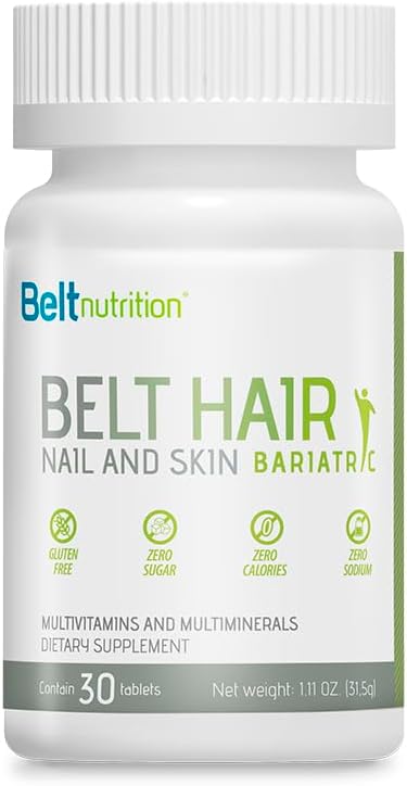 Belt Hair, Nail, and Skin Bariatric (Gastric Bypass, Sleeve Gastrectomy) Multivitamin and Multimineral Tables - No Flavor - 1 Month Supply