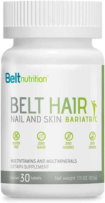 Belt Hair, Nail, and Skin Bariatric (Gastric Bypass, Sleeve Gastrectomy) Multivitamin and Multimineral Tables - No Flavor - 1 Month Supply