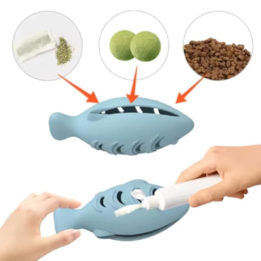 Fish Shape Silicone Cat Toy, Interactive Chew Toy for Cats and Kittens, Bite-Resistant, Self-Help Soothing Catnip Toy, Teeth Cleaning & Grinding, Food-Leaking Pet Toy