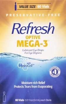 Refresh Optive Mega-3 Lubricant Eye Drops Preservative-Free Artificial Tears, 0.01 Fl Oz (0.4 Ml), 60 Single-Use Containers