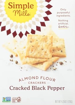 Simple Mills Almond Flour Crackers, Black Cracked Pepper, Gluten Free, Flax Seed, Sunflower Seeds, Corn Free, Good For Snacks, Made With Whole Foods, (Packaging May Vary)