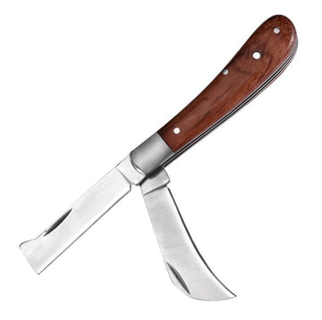 Dual Blade Grafting Knife for Plants – Foldable Stainless Steel Bud & Pruning Cutter Tool with Wooden Handle for Fruit Trees & Gardening