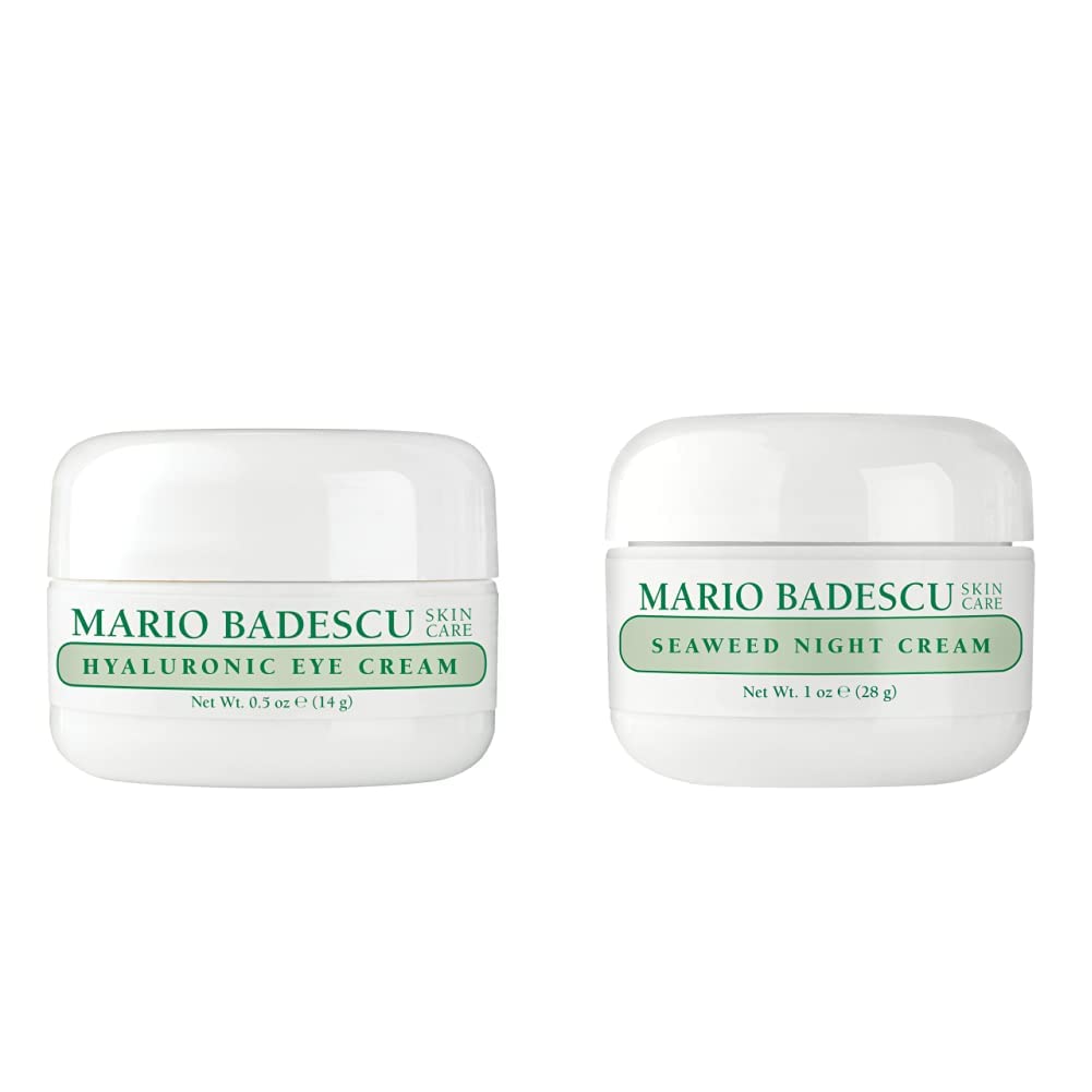 Mario Badescu Hyaluronic Eye Cream, 0.5 oz with Mario Badescu Seaweed Night Cream for Combination, Oily & Sensitive Skin| Oil-Free Moisturizer with : Beauty & Personal Care