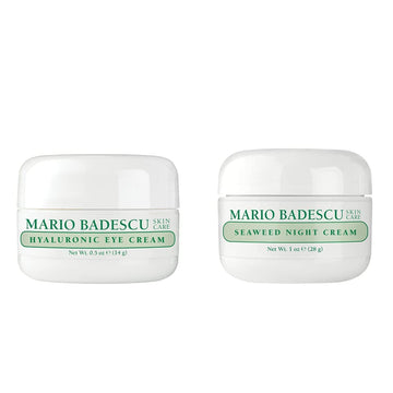 Mario Badescu Hyaluronic Eye Cream, 0.5 oz with Mario Badescu Seaweed Night Cream for Combination, Oily & Sensitive Skin| Oil-Free Moisturizer with : Beauty & Personal Care
