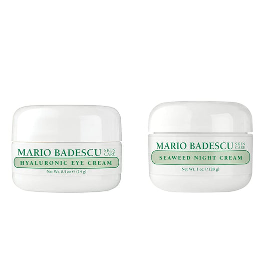Mario Badescu Hyaluronic Eye Cream, 0.5 oz with Mario Badescu Seaweed Night Cream for Combination, Oily & Sensitive Skin| Oil-Free Moisturizer with : Beauty & Personal Care