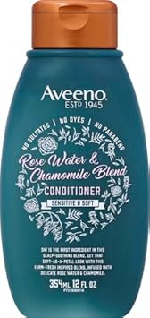 Aveeno Rose Water & Chamomile Blend Sulfate-Free Conditioner With Colloidal Oat For Dry Sensitive Scalp, Gentle Cleansing Conditioner For Fine, Fragile Hair, Paraben & Dye-Free, 12 Fl Oz