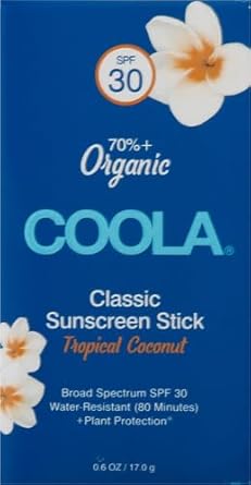 Coola Organic Face Sunscreen Spf 30 Sunblock Lotion Stick, Dermatologist Tested Skin Care For Daily Protection, Vegan And Gluten Free, Tropical Coconut, 0.15 Oz