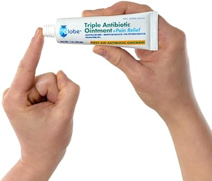 (2 Pack) Globe 1oz Triple Antibiotic Ointment + Pain Relief, Dual Action Maximum Strength First Aid Ointment Soothes and Heals Painful Minor Scratches and Wounds and Prevents Infection : Health & Household