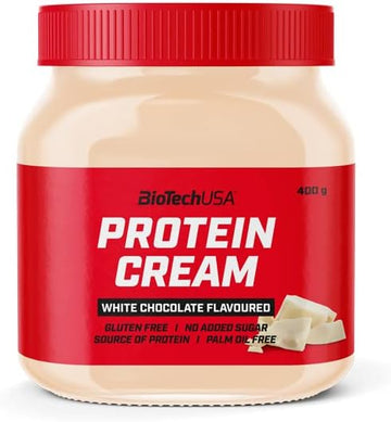 Biotechusa Protein Cream | With Crunchy Rice And Corn Pieces | Gluten-Free | Palm Oil-Free, 400 G, White Chocolate