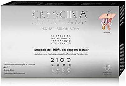 Crescina Complete Treatment Transdermic Follicular Islands Plc12 Bulge Stem Anti-Loss Strong Hair Regrowth 2100 Man 40 (14 + 14 + 12) Vials