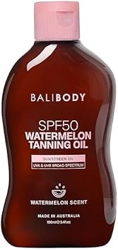 Bali Body Watermelon Sunscreen Oil Spf50 | Hydrating Glow Oil With High Spf Sunscreen | Fast-Absorbing, Non-Greasy Formula | Fresh Watermelon Scent | 100Ml/3.4Floz