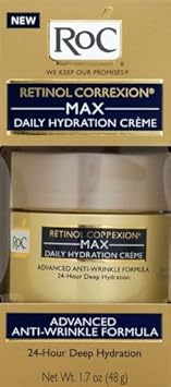 Roc Retinol Correxion Max Daily Hydration Anti-Aging Face Moisturizer With Hyaluronic Acid, Oil Free Skin Care Cream For Fine Lines, Dark Spots, Post-Acne Scars, 1.7 Ounces (Packaging May Vary)