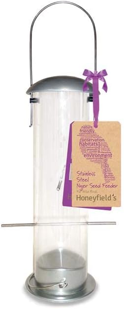 Honeyfields 71486797 Hanging Wild Bird Nyjer Seed Feeder made of Brushed Stainless Steel & Heavy Duty for use in Garden & Outdoors, 32.5 cm*15.5 cm*15.5 cm?71486797