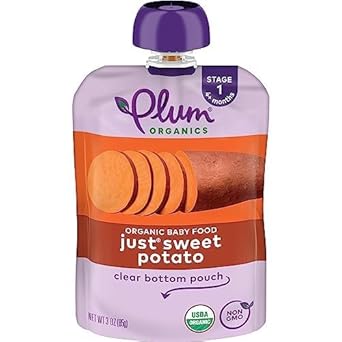 Plum Organics | Stage 1 | Organic Baby Food Meals [4+ Months] | Just Sweet Potato | 3 Ounce Pouch (Pack Of 12) Packaging May Vary