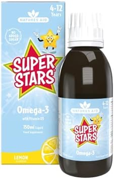 Natures Aid Super Stars Omega 3 Fish Oil For Children, Natural Lemon Flavour, 150Ml