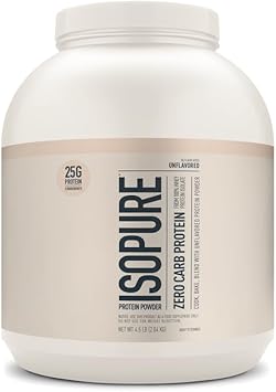 Isopure Zero Carb 100% Pure Whey Isolate Protein Powder, Lactose Free, Gluten Free, With Vitamins, Unflavored, 25G Protein Per Serving, 4.5 Lbs, 50 Servings