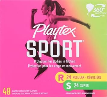 Playtex Sport Tampons, Multipack (24Ct Regular/24Ct Super Absorbency), Fragrance-Free - 48Ct